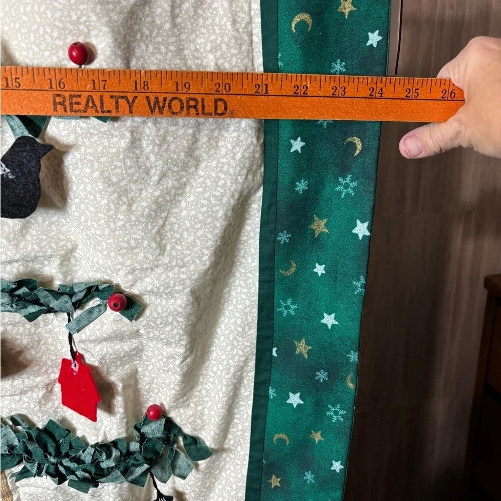 Festive Green and Cream Handmade Holiday Wall Hanging Quilt with Ornaments